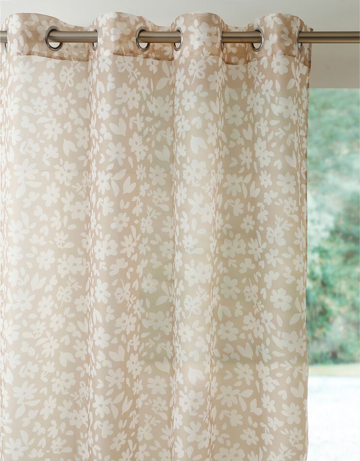 Voilage imprimé floral - finition œillets (beige)