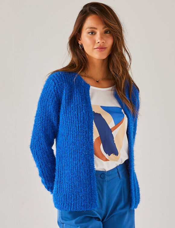 Gilet paletot Spécial Petites, maille poilue (bleu dur)