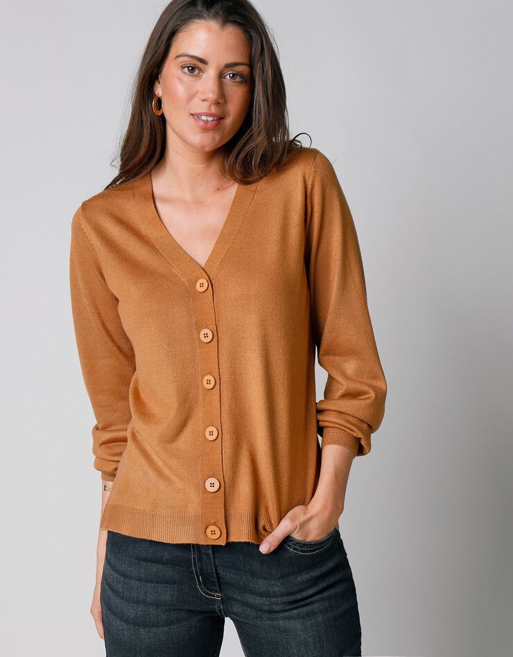 Gilet col V boutonné, toucher cachemire (noisette) Gilet col V boutonné, toucher cachemire (noisette)