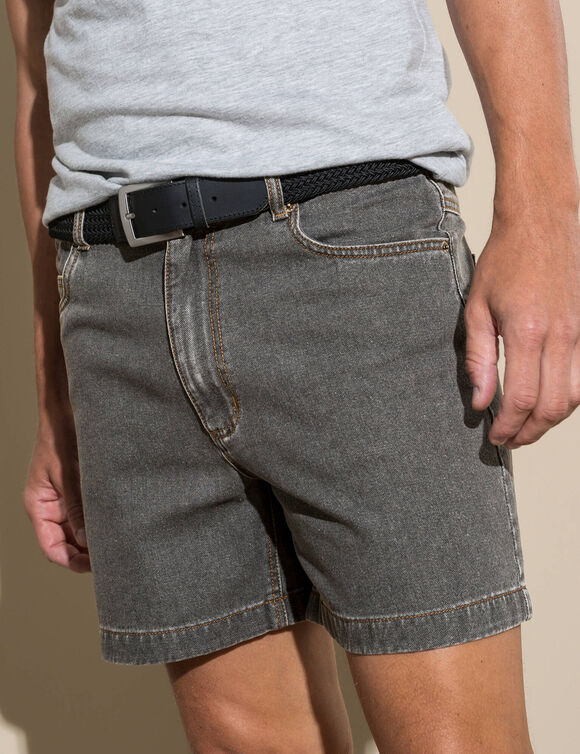 Short denim &eacute;lastiqu&eacute; c&ocirc;t&eacute;s (gris)