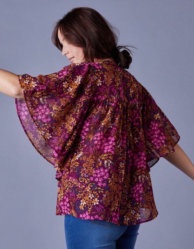 Blouse en voile imprimé (prune / rose) Blouse en voile imprimé (prune / rose)