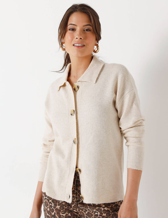 Gilet veste boutonné, polyester recyclé** (beige chiné)