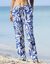 Pantalon droit imprimé, crépon fluide (bleu / écru)