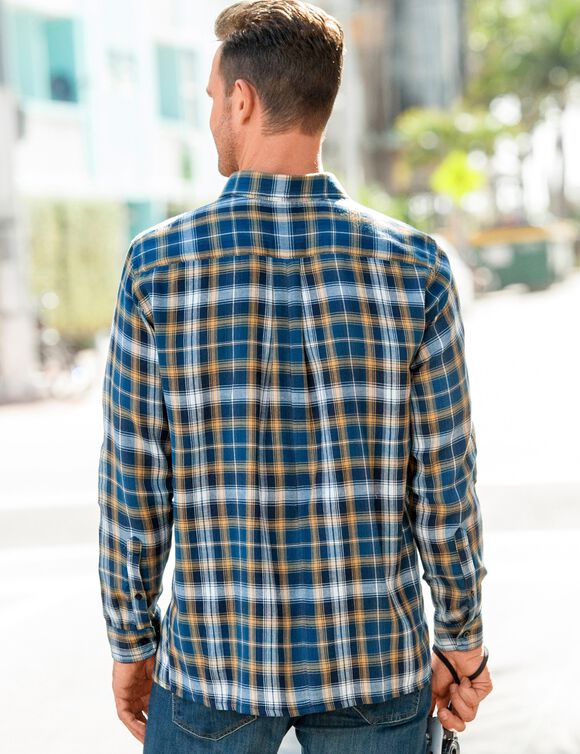 Chemise Orvis Homme XL, Flanelle Coton à Carreaux Bleus, Manches Longues, Poids Lourd, Occasion