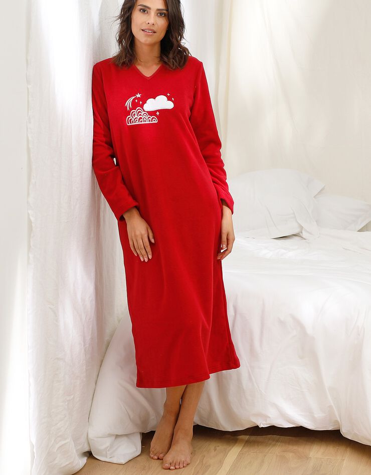 Chemise de nuit longue nuages en micro-polaire (bordeaux) Chemise de nuit longue nuages en micro-polaire (bordeaux)