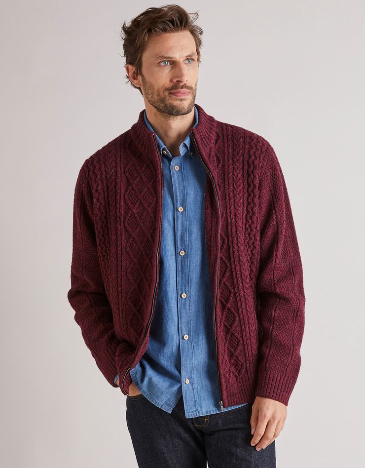 Gilet zippé irlandais homme (bordeaux chiné) Gilet zippé irlandais homme (bordeaux chiné)