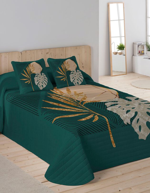 Couvre-lit matelassé imprimé Palmiers (vert)