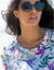 T-shirt imprimé détail boutonné (blanc / violet)