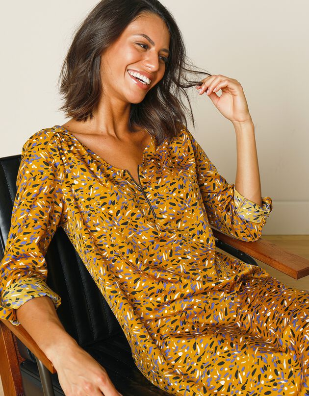 Robe-housse col zippé imprimé minimaliste (safran)