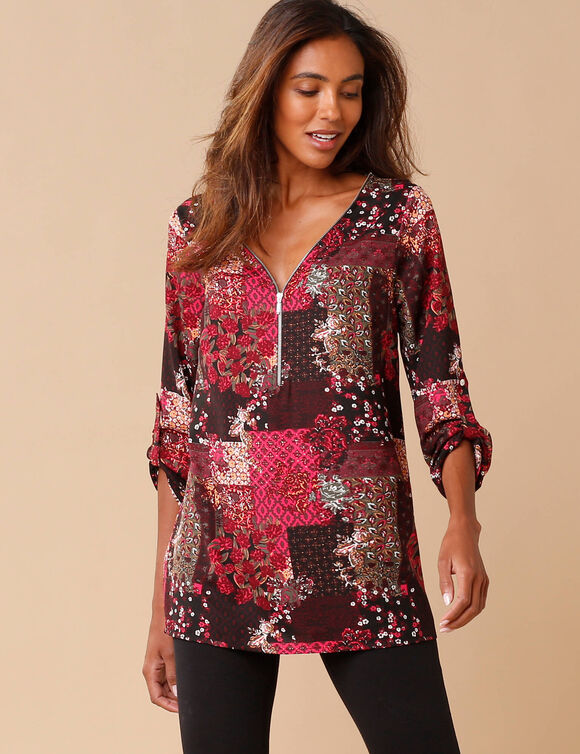 Tunique zippée imprimée (noir / cerise)