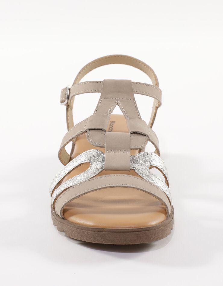 Sandales compensées cuir bi-matière (beige) Sandales compensées cuir bi-matière (beige)