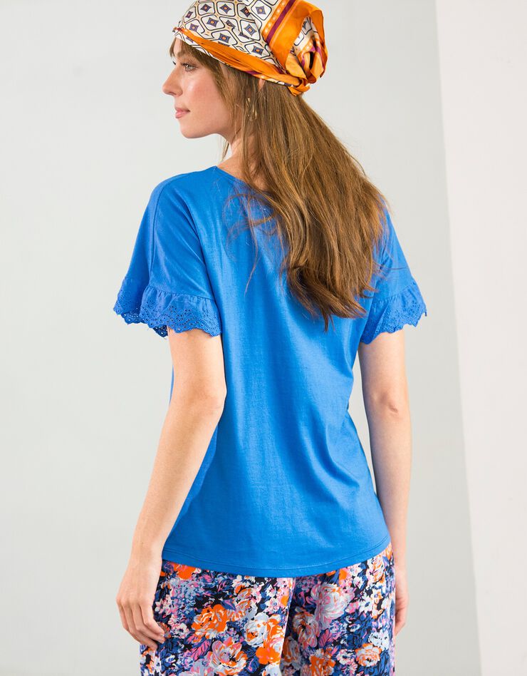 Tee-shirt "boîte" manches courtes brodées (bleu dur) Tee-shirt "boîte" manches courtes brodées (bleu dur)