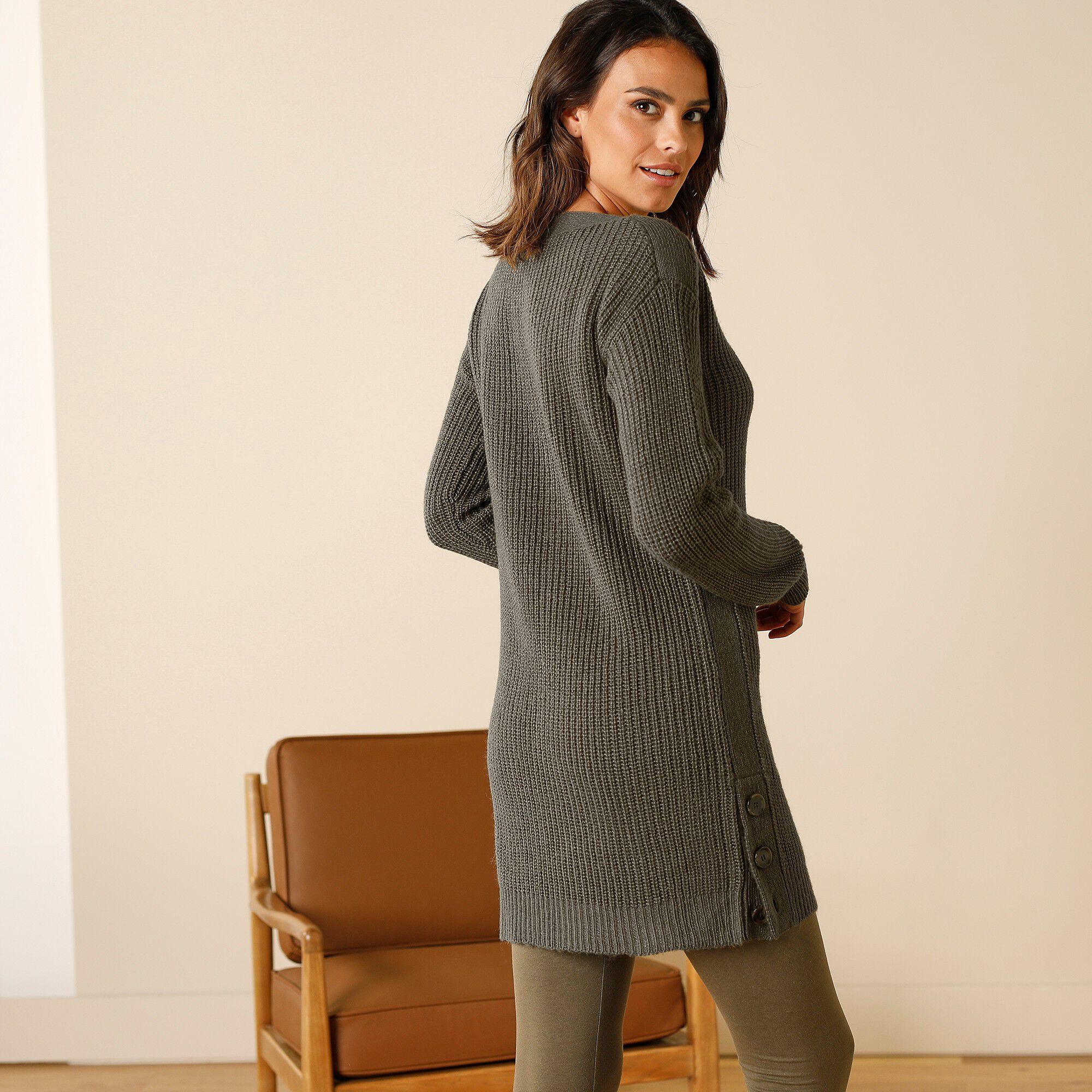 Pull tunique boutonné toucher mohair | Blancheporte