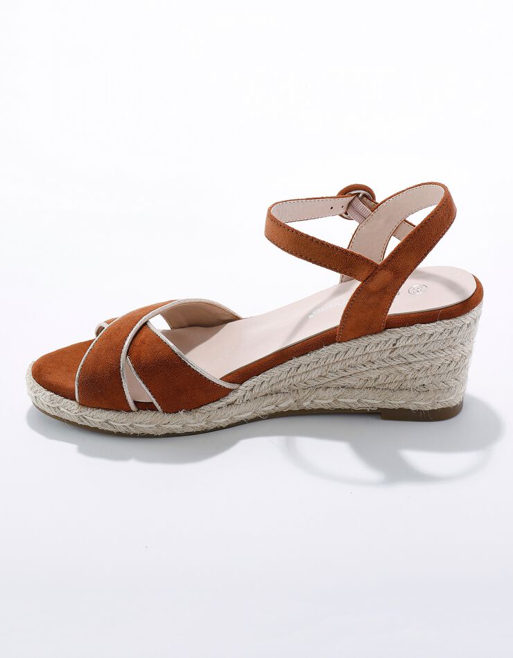 Sandales compensées corde à bout ouvert et boucle métal (caramel)