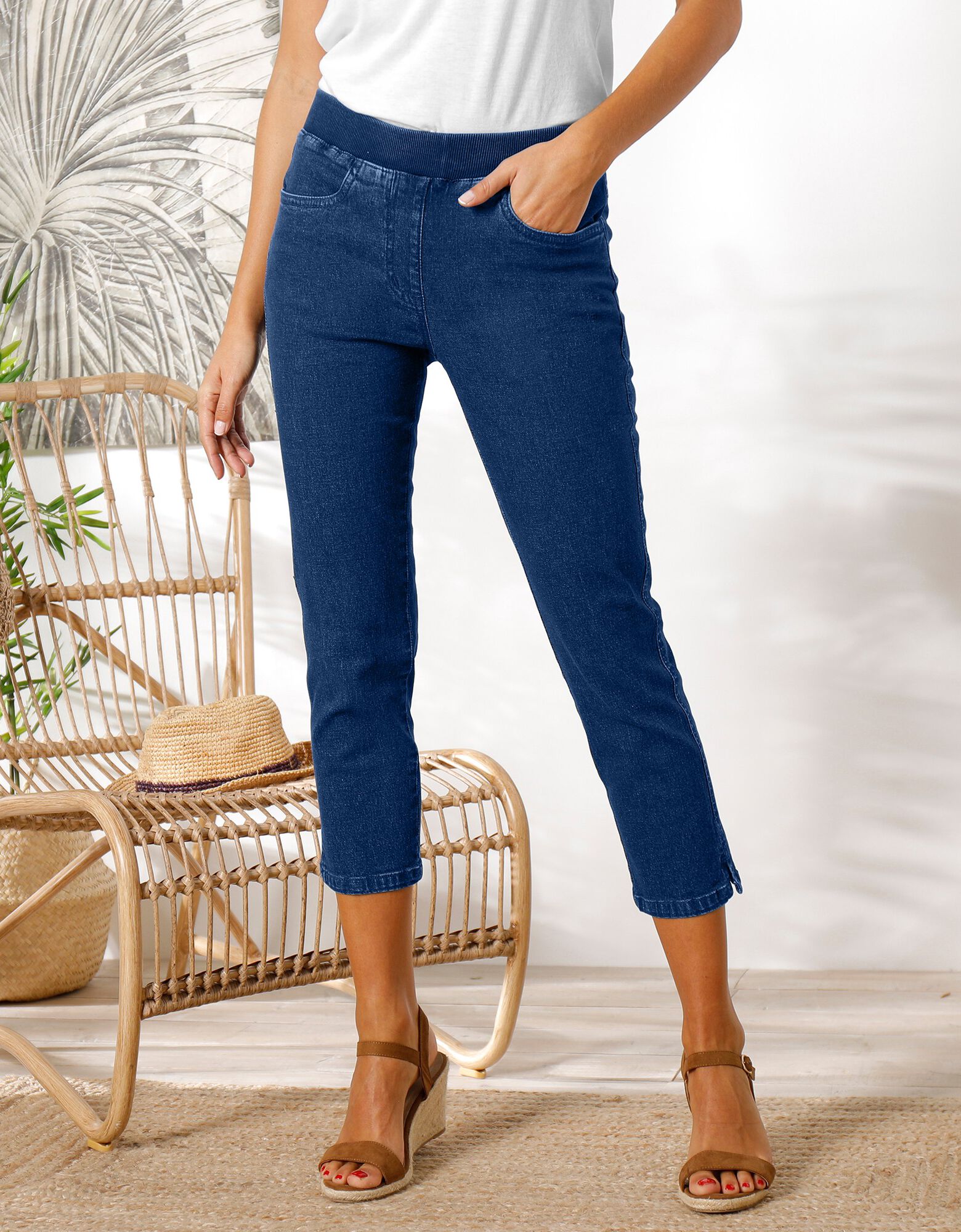 Pantacourt Court Pour Femme, Taille élastique, Pantalon 3/4