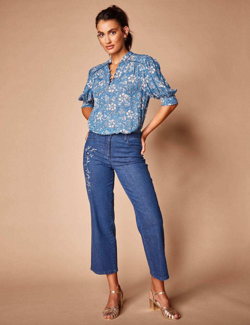 Blouse Tunique Longue Blancheporte - Imprimé Marine Bleu Ocre - Taille 58 En Viscose