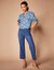Blouse imprimée manches coudes, crépon (bleu)