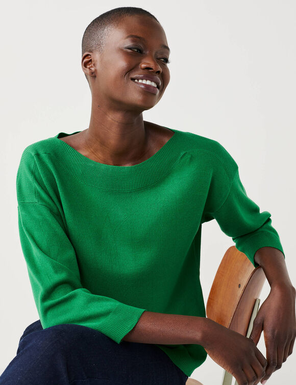 Pull col bateau manches 3/4, toucher doux (vert)