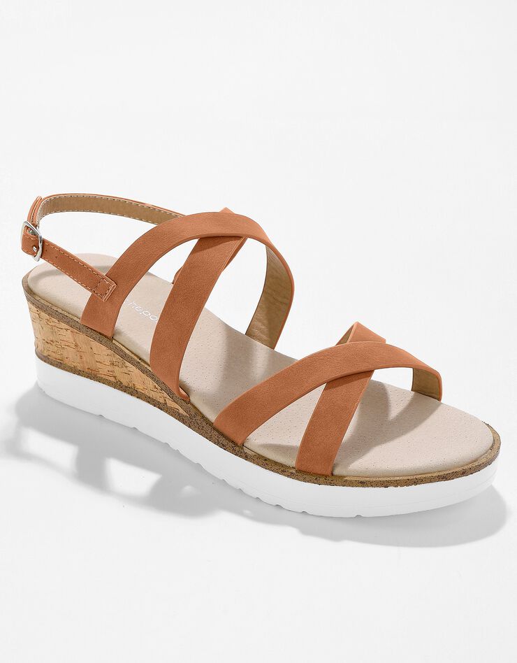 Sandales compensées effet liège à brides croisées (caramel) Sandales compensées effet liège à brides croisées (caramel)
