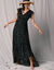 Robe longue cache-coeur sans manches voile imprimé (noir / écru)