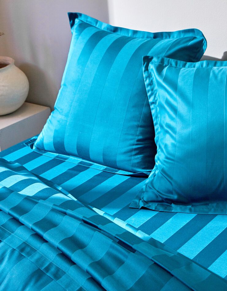 Linge de lit satin rayé (bleu paon)