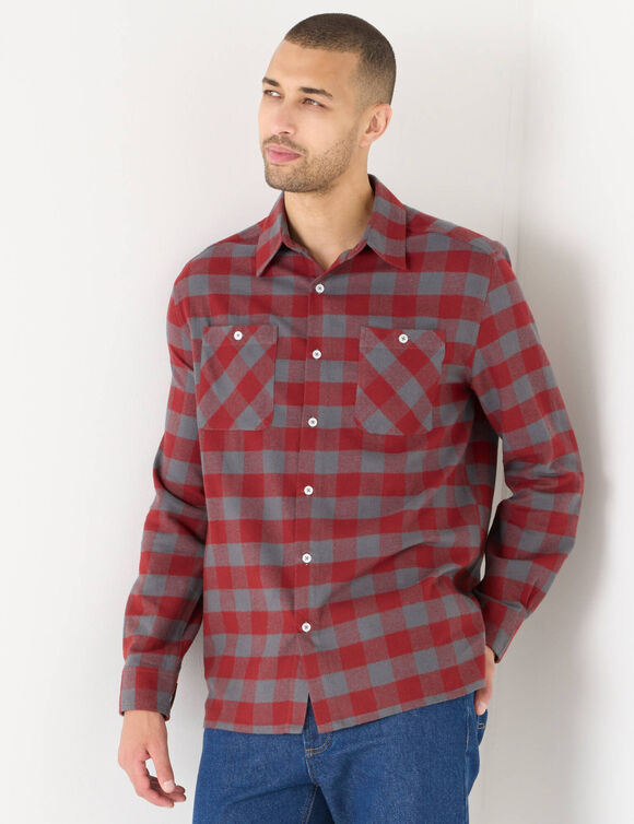 Chemise carreaux écossais flanelle (bordeaux / gris)