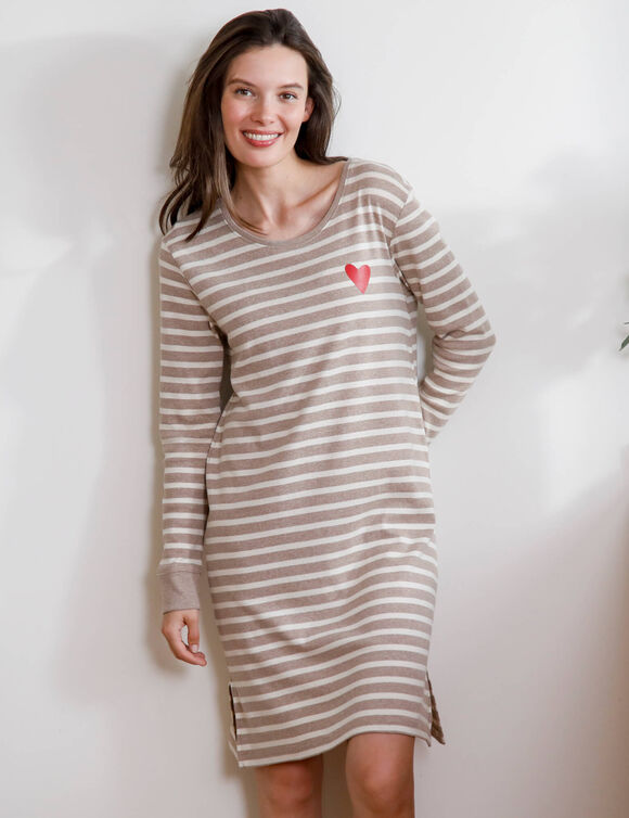 Chemise de nuit manches longues, ray&eacute;e (taupe chin&eacute;)
