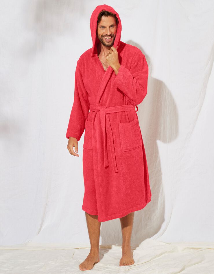 Peignoir mixte adulte col capuche éponge bouclette (corail) Peignoir mixte adulte col capuche éponge bouclette (corail)