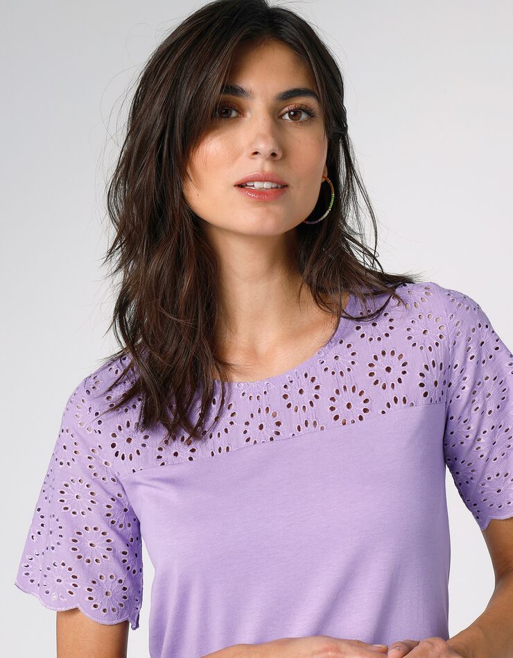 Tee-shirt broderie anglaise (lilas)