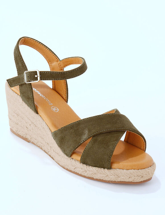 Sandales compensées croisées (kaki)
