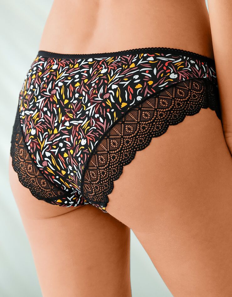 Culotte forme midi coton imprimé stretch et dentelle - lot de 3 (noisette + corail + noir) Culotte forme midi coton imprimé stretch et dentelle - lot de 3 (noisette + corail + noir)