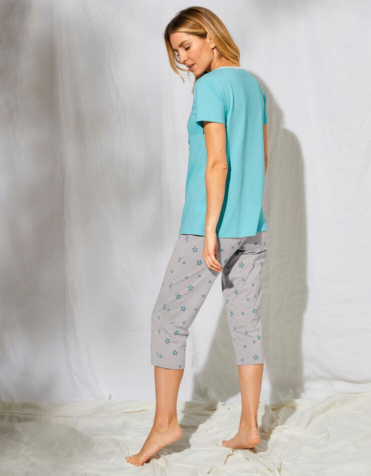 Pyjama pantacourt imprimé ville étoilée (aqua)