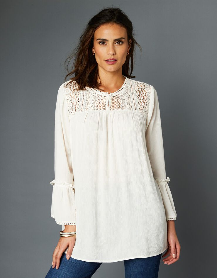 Blouse macramé manches longues (ivoire) Blouse macramé manches longues (ivoire)