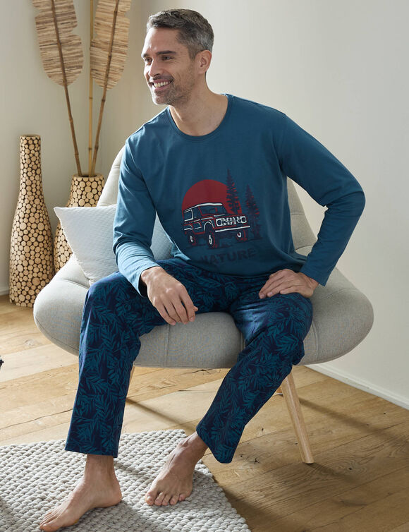 Tee-shirt pyjama imprimé manches longues (bleu grisé)