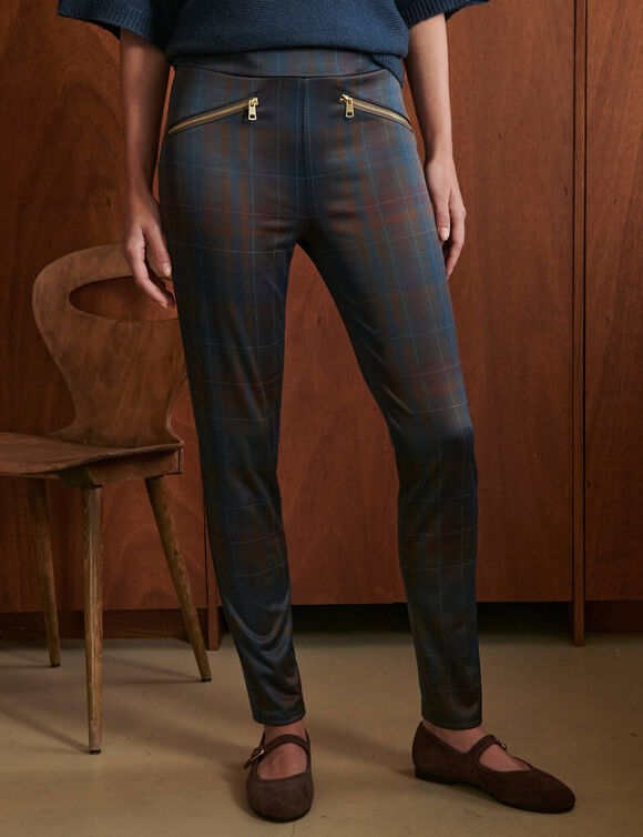 Legging 7/8&egrave;me &agrave; carreaux (marine / marron)