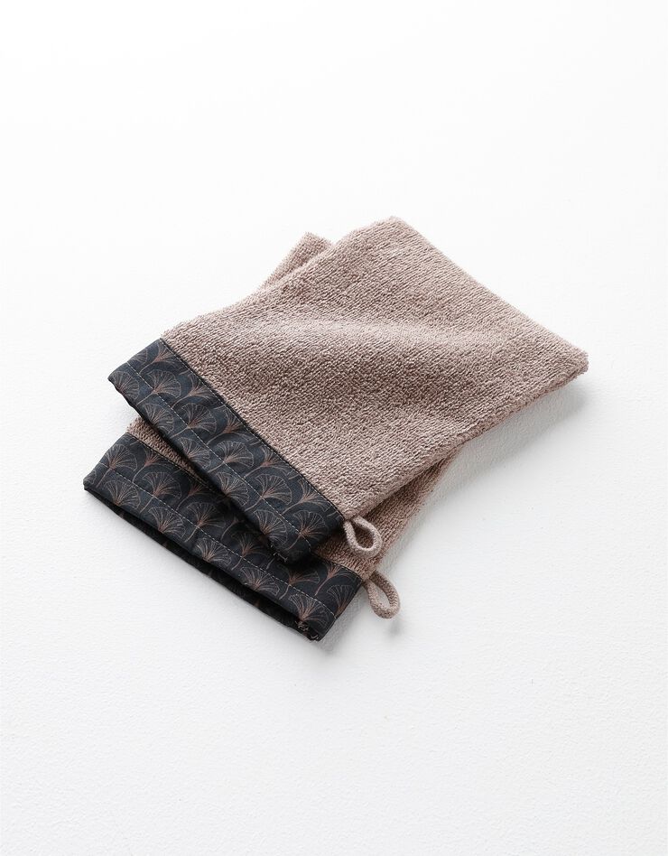 Éponge bouclette 420g/m² liteau imprimé ginkgo  (chocolat)
