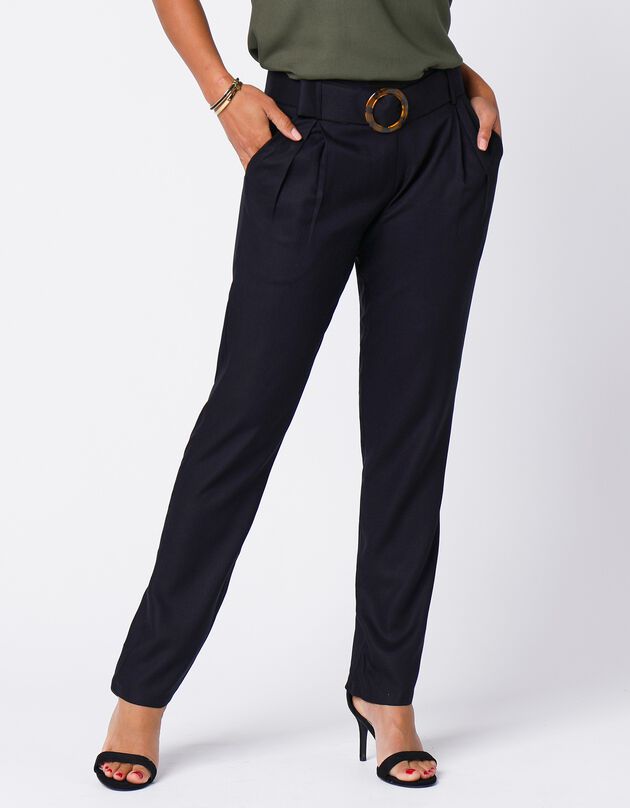 Pantalon ceinturé coupe chino uni (noir)
