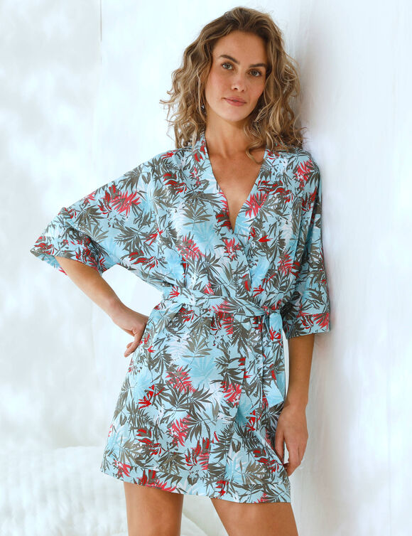 Peignoir kimono imprimé - coton modal (bleu ciel)