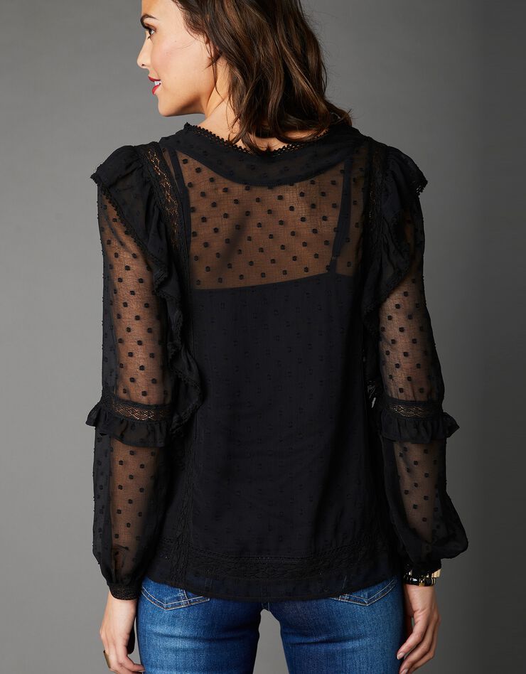 Blouse volantée en plumetis et son top assorti (noir) Blouse volantée en plumetis et son top assorti (noir)