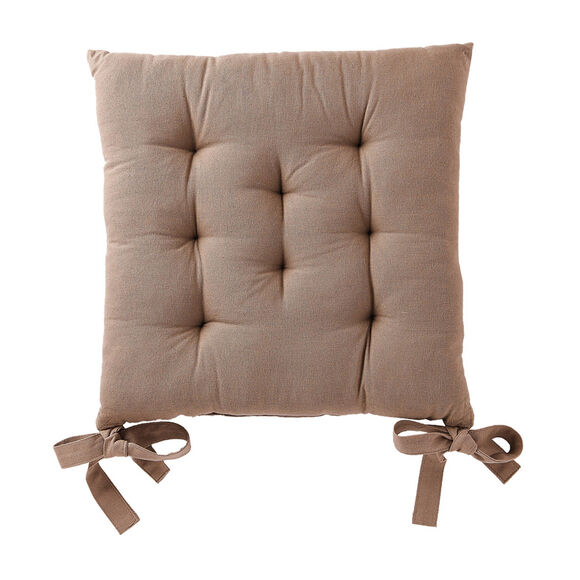 Galette de chaise carr&eacute;e unie coton bachette - lot de 2 (taupe)