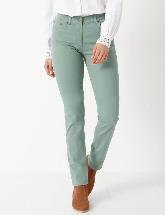 Pantalon droit stretch uni (vert grisé)