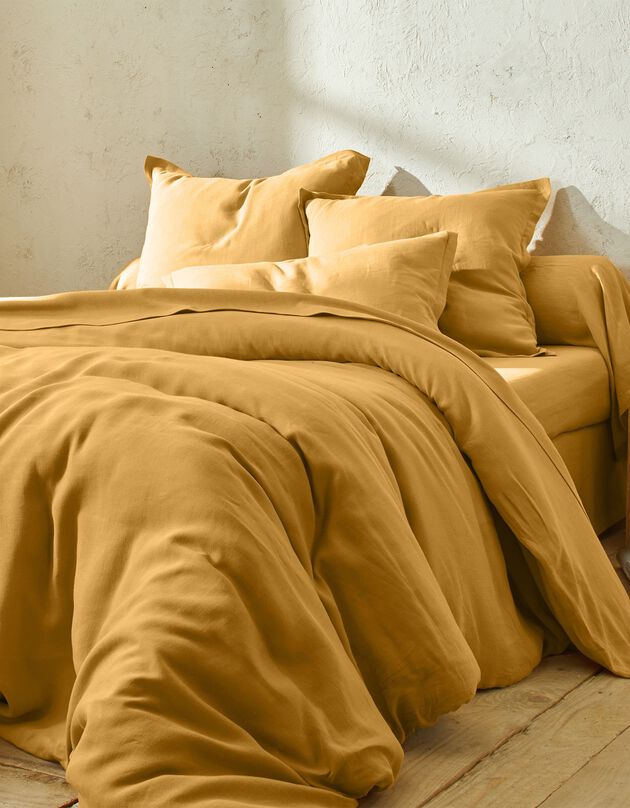 Linge de lit uni lin lavé (miel)