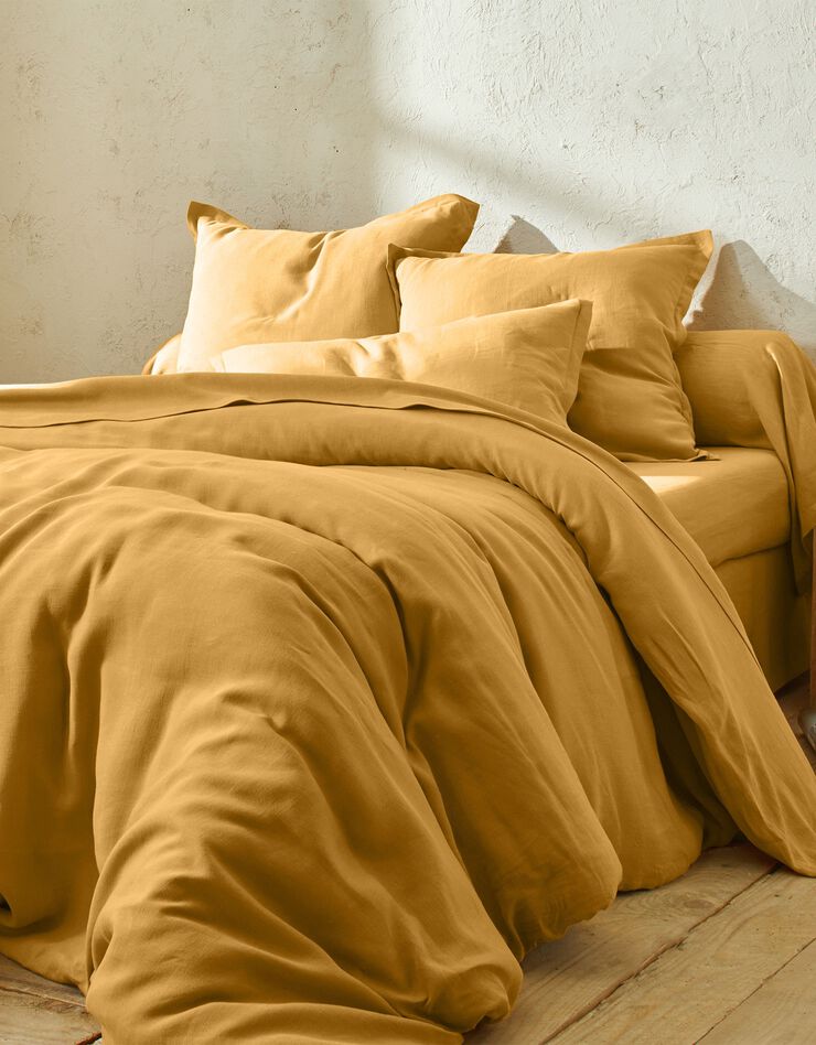 Linge de lit uni lin lavé (miel)