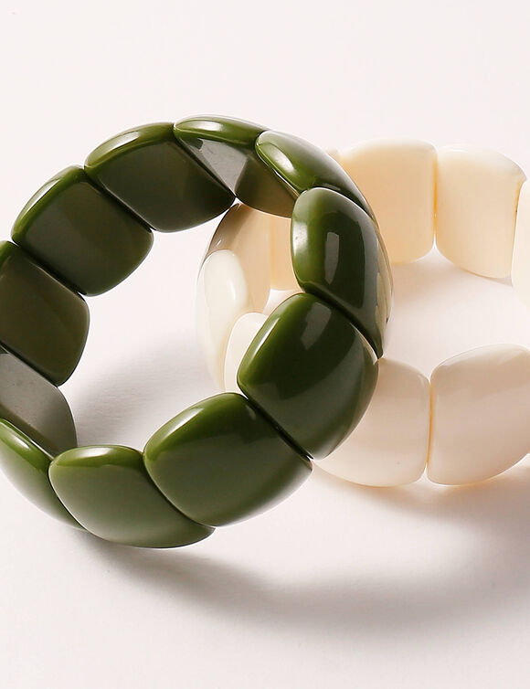 Bracelet écaille élastiqué, lot de 2 (vert / écru)