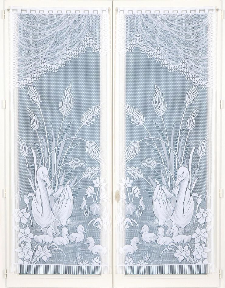 Vitrage droit motif cygnes - paire (blanc)