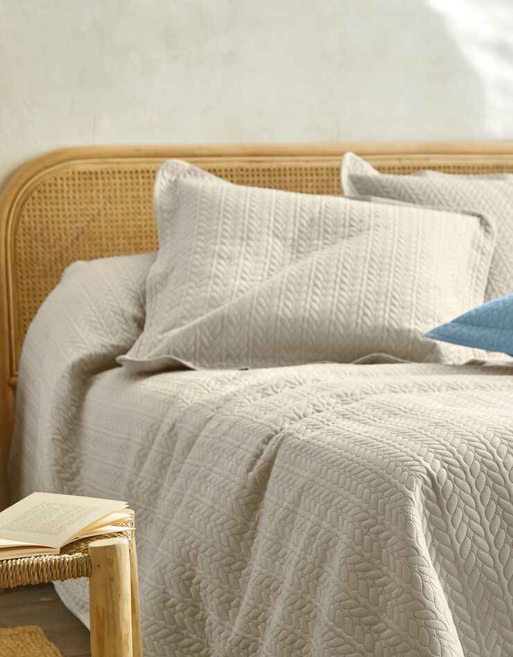 Couvre-lit matelassé microfibre motif géométrique (beige)