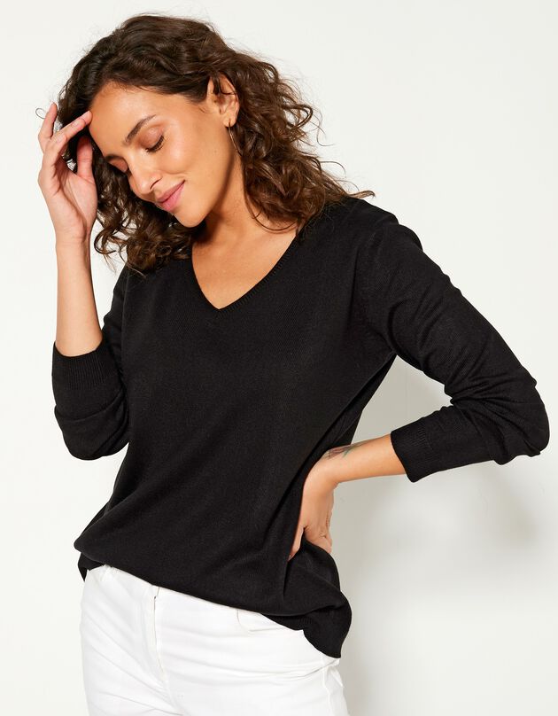 Pull col V toucher cachemire (noir)