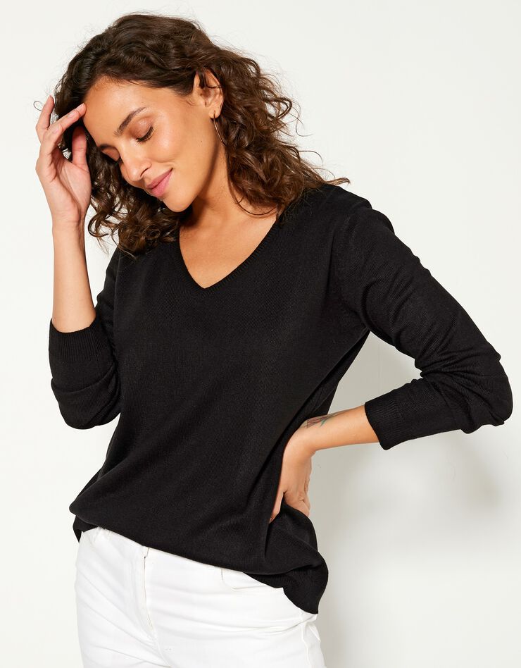 Pull col V toucher cachemire (noir) Pull col V toucher cachemire (noir)