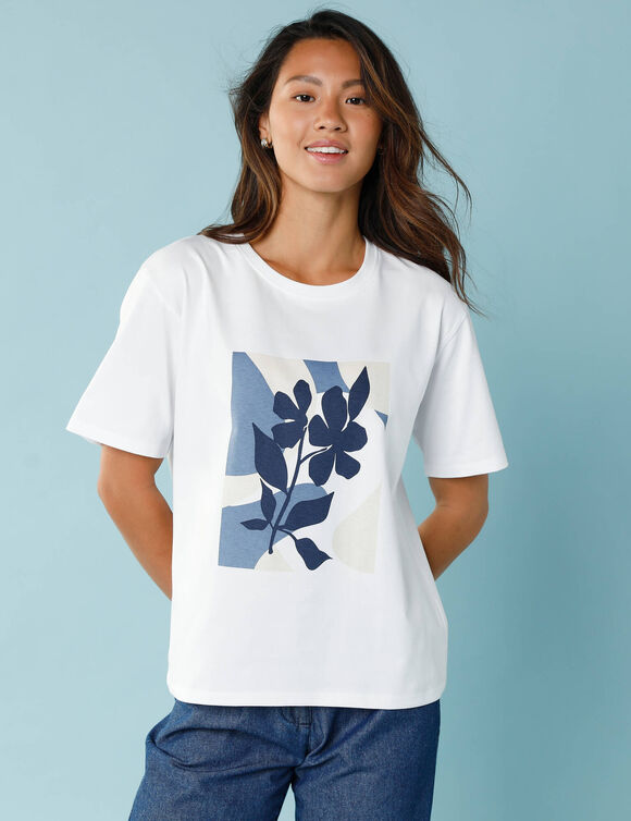 T-shirt manches courtes imprimé placé, Spécial Petites (blanc)