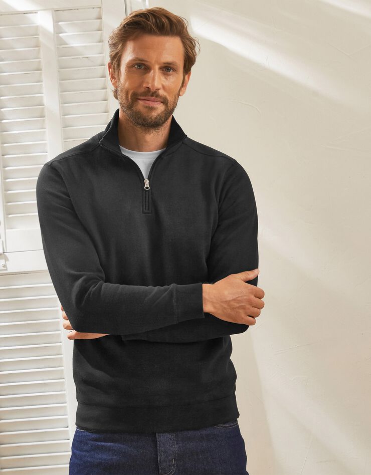 Sweat molleton col camionneur zippé (noir) Sweat molleton col camionneur zippé (noir)